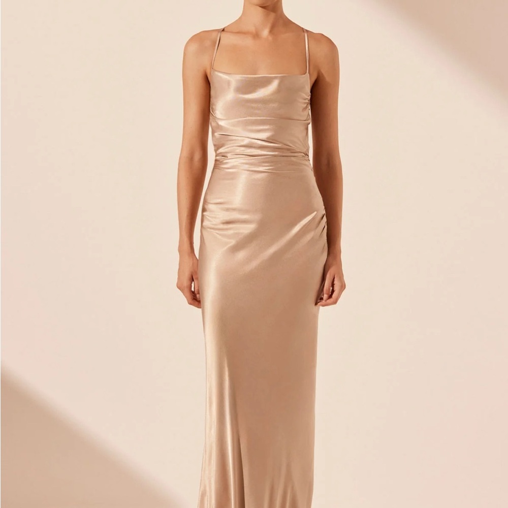 Shona Joy La Lune Lace Back Maxi Dress - Gold Sz 4
